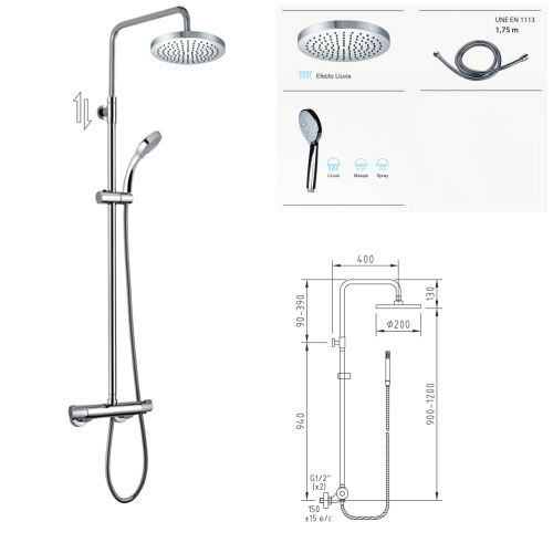 CONJUNTO DE DUCHA TERMOSTÁTICO TUBO EXTENSIBLE CABEL box